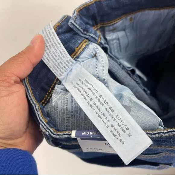 NEW Zara Jeweled Stripe Mid Rise Cropped Skinny Jeans Raw Hem Size 2 - Picture 11 of 11